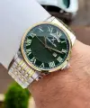 Kadranı Yeşil Kordonu Gold Beyaz Renk Takvim ve Gün Fonksiyonlu Hediye Paketli Erkek Kol Saati