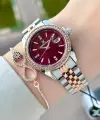 Kadranı Bordo Kordonu Rose Gümüş Renk 32,5 Mm Hediye Paketli Kadın Kol Saati