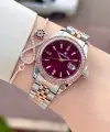 Kadranı Bordo Kordonu Rose Gümüş Renk 32,5 Mm Hediye Paketli Kadın Kol Saati
