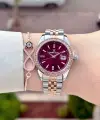 Kadranı Bordo Kordonu Rose Gümüş Renk 32,5 Mm Hediye Paketli Kadın Kol Saati