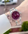 Kadranı Bordo Kordonu Rose Gümüş Renk 32,5 Mm Hediye Paketli Kadın Kol Saati