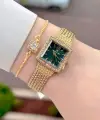 Kadranı Yeşil Kordonu Gold Renk Hediye Paketli 20,5 Mm Kadın Kol Saati