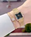 Kadranı Yeşil Kordonu Gold Renk Hediye Paketli 20,5 Mm Kadın Kol Saati