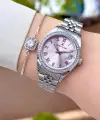 Kadranı Pembe Kordonu Gümüş Renk 33 Mm Kadın Kol Saati