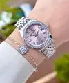Kadranı Pembe Kordonu Gümüş Renk 33 Mm Kadın Kol Saati