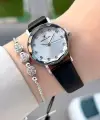 Kasası Gümüş Kordonu Siyah Renk 28 Mm Hediye Paketli Kadın Kol Saati