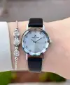 Kasası Gümüş Kordonu Siyah Renk 28 Mm Hediye Paketli Kadın Kol Saati