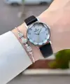 Kasası Gümüş Kordonu Siyah Renk 28 Mm Hediye Paketli Kadın Kol Saati