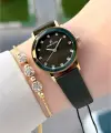 Kasası Gold Kordonu Yeşil Renk 28 Mm Hediye Paketli Kadın Kol Saati