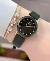 Kasası Gold Kordonu Yeşil Renk 28 Mm Hediye Paketli Kadın Kol Saati