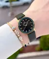 Kasası Gold Kordonu Yeşil Renk 28 Mm Hediye Paketli Kadın Kol Saati