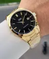 Kadranı Siyah Kordonu Gold Renk 42,5 Mm Hediye Paketli Erkek Kol Saati