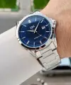 Kadranı Lacivert Kordonu Gümüş Renk 42,5 Mm Hediye Paketli Erkek Kol Saati