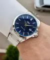 Kadranı Lacivert Kordonu Gümüş Renk 42,5 Mm Hediye Paketli Erkek Kol Saati