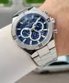 Kadranı Lacivert Kordonu Gümüş Renk 46,5 Mm Hediye Paketli Erkek Kol Saati