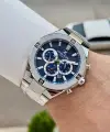 Kadranı Lacivert Kordonu Gümüş Renk 46,5 Mm Hediye Paketli Erkek Kol Saati