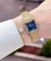 Kadranı Mavi Kordonu Gold Renk Hediye Paketli 20,5 Mm Kadın Kol Saati