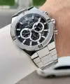 Kadranı Siyah Kordonu Gümüş Renk 46,5 Mm Hediye Paketli Erkek Kol Saati