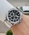 Kadranı Siyah Kordonu Gümüş Renk 46,5 Mm Hediye Paketli Erkek Kol Saati
