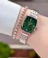 Kadranı Yeşil Kordonu Rose Gümüş Renk Hediye Paketli 22 Mm Kadın Kol Saati