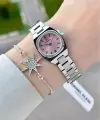 Kadranı Pembe Kordonu Gümüş Renk Hediye Paketli 22,5 Mm Kadın Kol Saati
