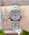 Kadranı Pembe Kordonu Gümüş Renk Hediye Paketli 22,5 Mm Kadın Kol Saati