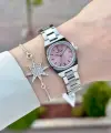 Kadranı Pembe Kordonu Gümüş Renk Hediye Paketli 22,5 Mm Kadın Kol Saati