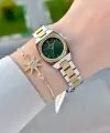 Kadranı Yeşil Kordonu Gold Gümüş Renk Hediye Paketli 22,5 Mm Kadın Kol Saati