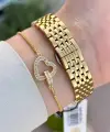 Gold Renk 25 Mm Kadın Kol Saati ve Bileklik