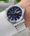 Kadranı Lacivert Kordonu Gümüş Renk Hediye Paketli 40 Mm Erkek Kol Saati