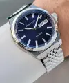 Kadranı Lacivert Kordonu Gümüş Renk Hediye Paketli 40 Mm Erkek Kol Saati