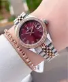 Kadranı Bordo Kordonu Rose Gümüş Renk 32,5 mm Takvimli Kadın Kol Saati ve Bileklik
