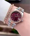 Kadranı Bordo Kordonu Rose Gümüş Renk 32,5 mm Takvimli Kadın Kol Saati ve Bileklik