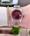 Kadranı Bordo Kordonu Rose Gümüş Renk 32,5 mm Takvimli Kadın Kol Saati ve Bileklik