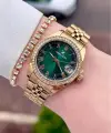 Kadranı Yeşil Kordonu Gold Renk 32,5 mm Takvimli Kadın Kol Saati ve Bileklik