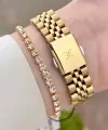Kadranı Yeşil Kordonu Gold Renk 32,5 mm Takvimli Kadın Kol Saati ve Bileklik