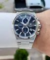 Kadranı Lacivert Kordonu Gümüş Renk Hediye Paketli 44 Mm Erkek Kol Saati