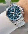 Kadranı Mavi Kordonu Gümüş Renk Hediye Paketli 44 Mm Erkek Kol Saati