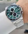 Kadranı Yeşil Kordonu Gümüş Renk Hediye Paketli 44 Mm Erkek Kol Saati