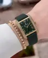 Kasası Gold Kordonu Yeşil Renk Kadın Kol Saati ve Bileklik