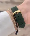 Kasası Gold Kordonu Yeşil Renk Kadın Kol Saati ve Bileklik