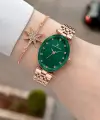 Kadranı Yeşil Kordonu Rose Renk Hediye Paketli 24 Mm Kadın Kol Saati ve Bileklik