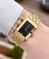 Kadranı Siyah Kodronu Gold Renk Hediye Paketli 22 Mm Kadın Kol Saati ve Bileklik ve Bileklik