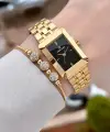 Kadranı Siyah Kodronu Gold Renk Hediye Paketli 22 Mm Kadın Kol Saati ve Bileklik ve Bileklik