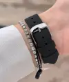 Kasası Gümüş Kordonu Siyah Renk Kadın Kol Saati ve Bileklik