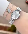 Gümüş Renk Hediye Paketli 24 Mm Kadın Kol Saati ve Bileklik