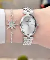 Gümüş Renk Hediye Paketli 24 Mm Kadın Kol Saati ve Bileklik