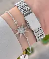 Gümüş Renk Hediye Paketli 24 Mm Kadın Kol Saati ve Bileklik