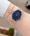 Kadranı Lacivert Kordonu Rose Renk Hediye Paketli 24 Mm Kadın Kol Saati ve Bileklik