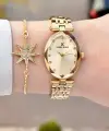 Kadranı Sarı Kordonu Gold Renk Hediye Paketli 24 Mm Kadın Kol Saati ve Bileklik